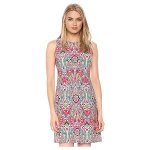 TOMMY HILFIGER Womens Pink Paisley Jewel Neck Below The Knee Shift Dress Size 8
